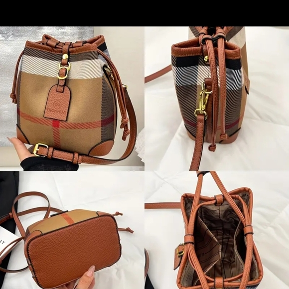 Stylish Checkered Backpack with Black and Tan Accents - Picture 3 of 4